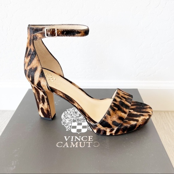 Vince Camuto Women’s Sathina Platform Sandal Heels Leopard Calf Hair 8.5 NIB - Picture 4 of 7